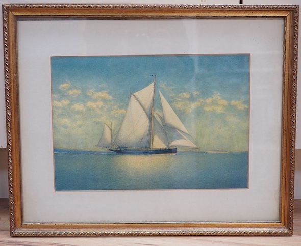 A. E. Morris (19th. C), watercolour, Yacht under full sail, signed, 25 x 35cm. Condition - fair